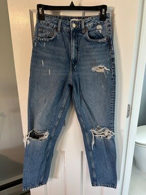 Zara Distressed High-Waist Blue Denim Jeans